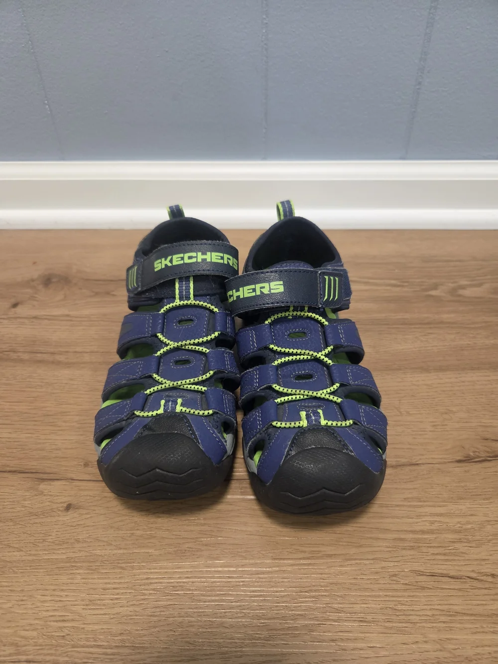 Skechers Navy and Neon Green Kids Closed-Toe Sport Sandals